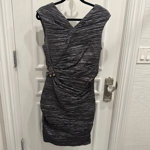 Calvin Klein gray ruched evening gown w embellishment
